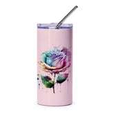 Rainbow Rose Tumbler, Watercolor Flower Tumbler, Unique Rose Design, Floral Tumbler Cup, Gift Idea, Artistic Tumbler, Colorful Flower - Tawshia